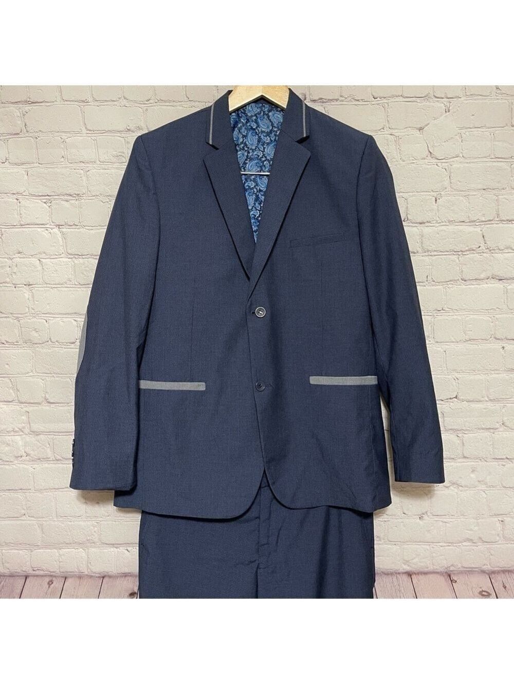 Tazio 3 Piece Skinny Fit Suit - Lightly Textured Blue/Gray Sz16 (teen)